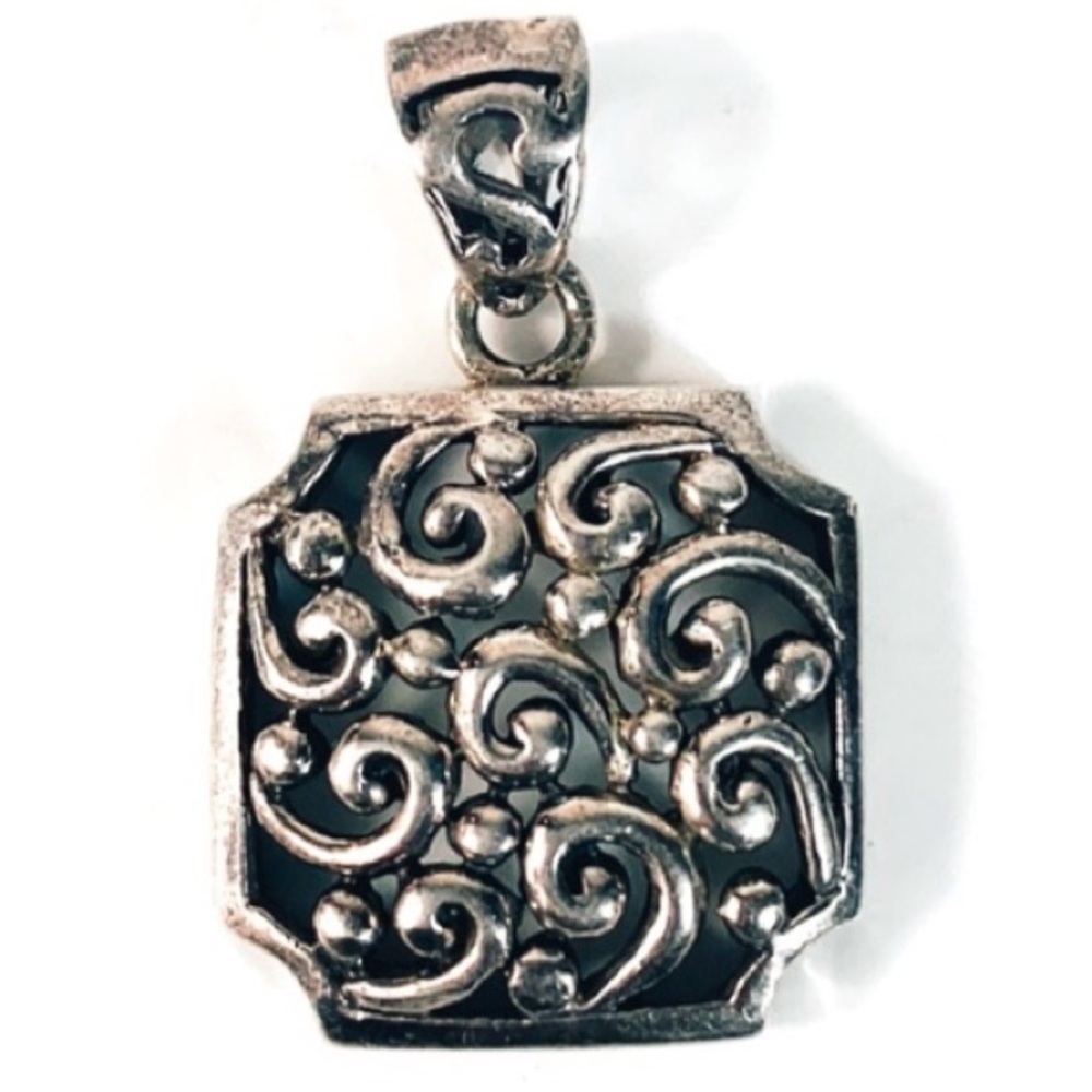 Sterling Silver Barse Swirl Filigree Vintage Square Pendant